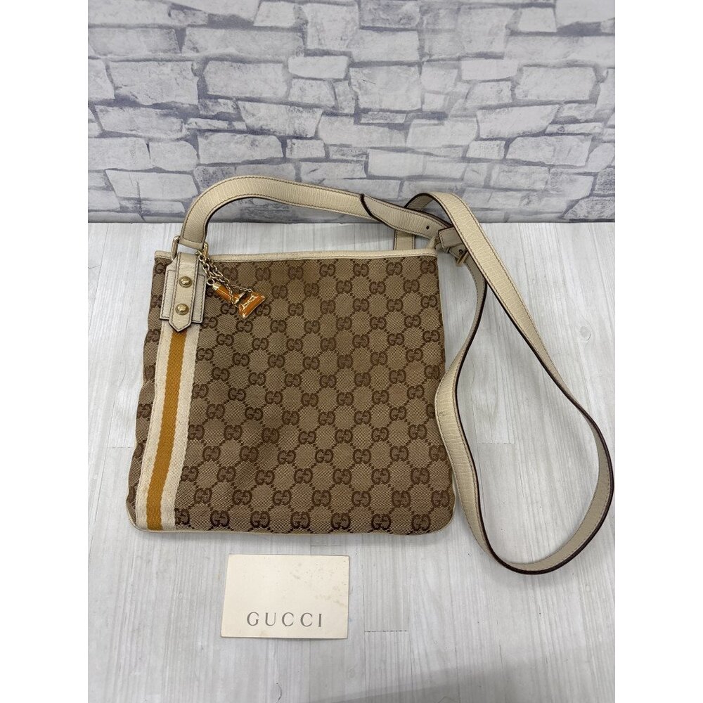 GUCCI GG Canvas Shoulder Bag Sherry Brown
